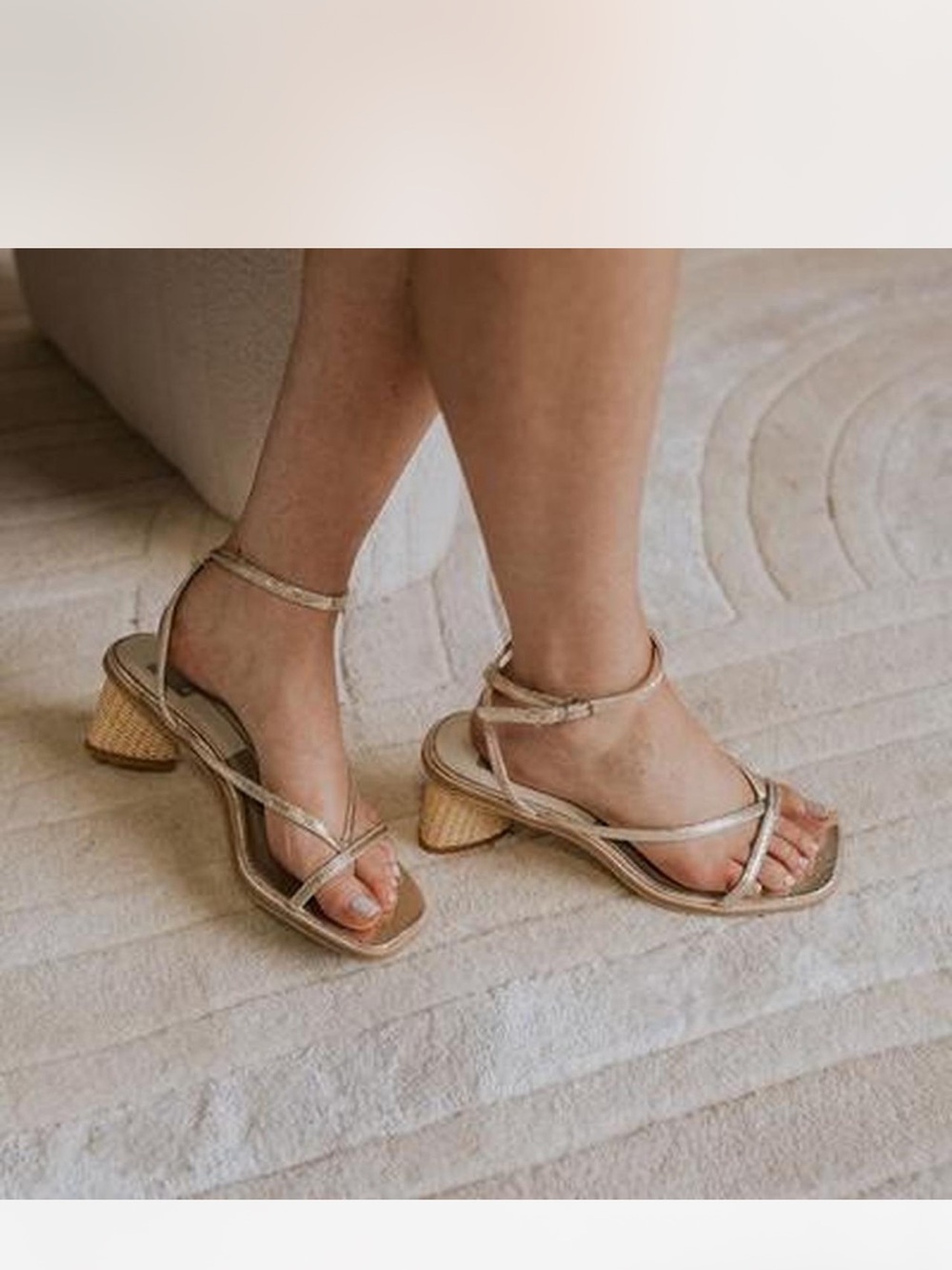 Dolce Vita Metallic Beige Strappy Mid Block Heels